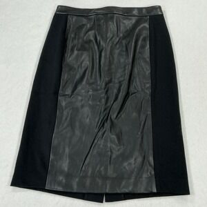 Ann Taylor Womens Black Faux Leather Front Mixed Media Pencil Skirt Size 2